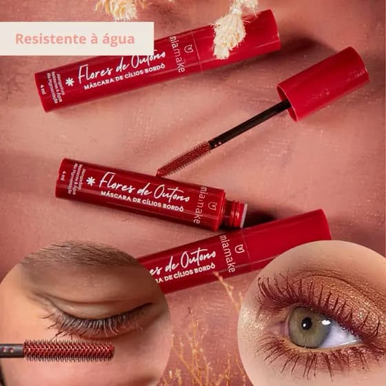 Máscara de Cílios Bordô Vermelho Escuro Rímel Peel Off Viral Dailus Mia Make Alongamento Volume