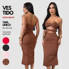 Vestido tomara que caia com bojo SUPLEX midi trançado moderno liso barato Natal elegante tubinho