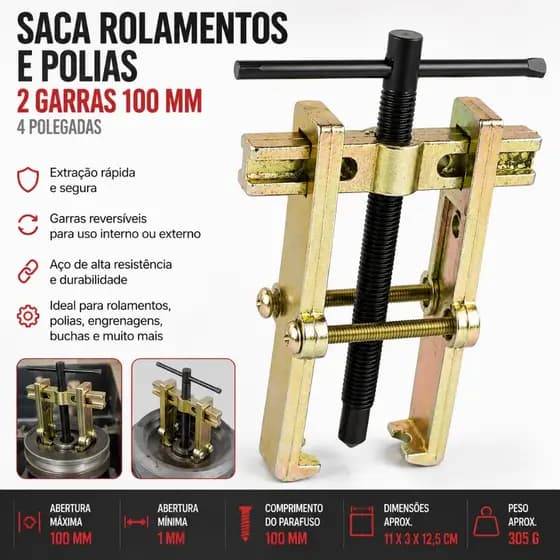 SACA ROLAMENTOS E POLIAS 2 GARRAS 100 MM 4 POLEGADAS
