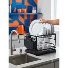 Escorredor de Louça 2 Andares Inox com Porta Copos Talheres e Drenagem Automática Gourmet