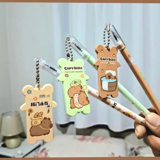 caneta capivara com espelho, capivarinha, caneta ponta fina preta