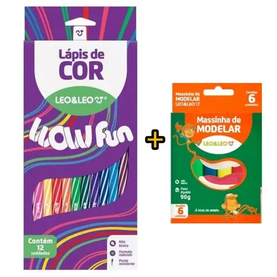 Lapis De Cor Wow Fun 12 Cores + massinha de modelar 6 cores Leo&Leo