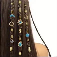 kit 8 peças anéis de trança, Praia, boho, tererê, cabelo, dreadlock, trancista, sereia, mar, conchas