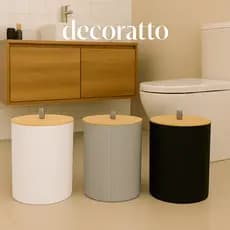 Lixeira Tampa de Bambu 1 Peça Luxo 7,8 Litros - Lavabo, Banheiro, Escritório, Cozinha