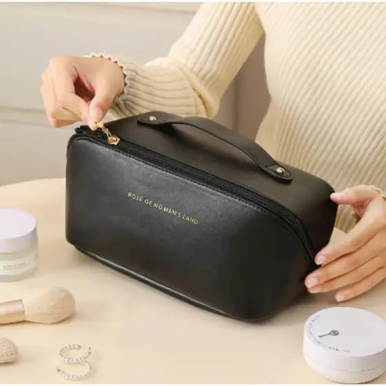 Bolsa Cosmética Portátil de Viagem de Grande Capacidade Cor Preta