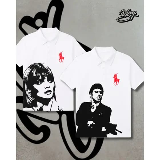 Kit Camisa Polo Scarface Tony Elvira Casual Branca Unissex Streetwear Algodão ENVIO IMEDIATO