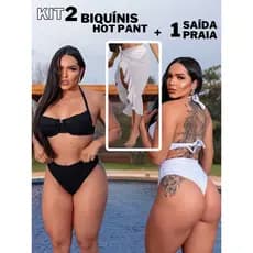 Kit 2 Biquínis Hot Pant Bojo Cintura Alta + Saida De Praia