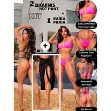 Kit 2 Biquínis Fita Fio Dental Marquinha + Saida De Praia