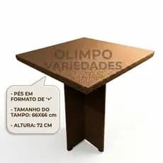 Mesa Em Courino Gourmet Lanchonete Ap Quadrada Madeira pernas em cruz