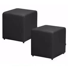 kit dois puffs banqueta quadrada courino preto classica ideal