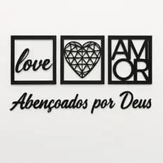 KIT 3 QUADROS DECORATIVOS FRASE ABENÇOADO POR DEUS, DECORACAO SALA, QUARTO, CLÍNICA EM MDF
