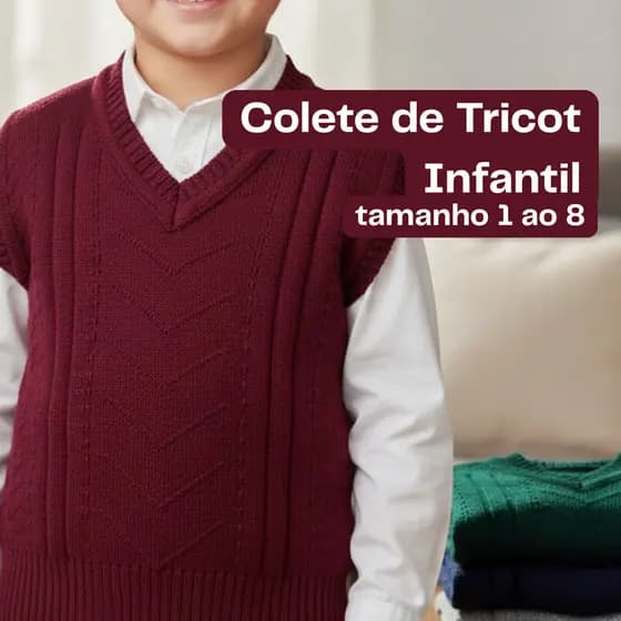 Colete de Tricot Infantil Masculino Quentinho e Reforçado – Tamanhos 1 ao 8 – Malha Macia e Confortável