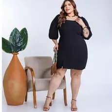 Vestido Plus Size Feminino Forrado Moda Evangélica Dunas Curto Festa Casual Elegante