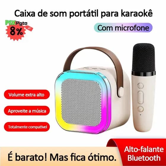 K12 Caixa de Som Karaokê Bluetooth – com Microfone Divertimento Familiar