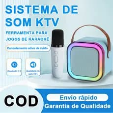 Kit Karaokê Bluetooth com Microfones | Caixa de Som Portátil com Luz LED para Festas e Família