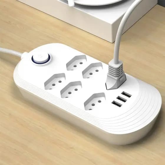 6 TOMADAS - Filtro de Linha Extensão 3 USB-A 2 metros Bivolt - BM-8705A
