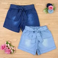 Shorts Jeans Infantil Estiloso Com Faixa Na Cintura