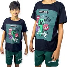 Conjunto Infantil Juvenil Minecraft Camisa e Short
