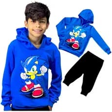 Conjunto Sonic Infantil Juvenil com Capuz e Calça Inverno Frio 2 a 12 anos