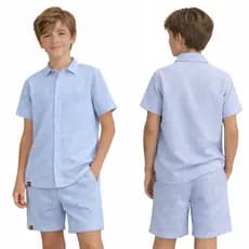 Conjunto Infantil Linho Camisa e Short Menino 2 Peças 2 a 14 Anos Menino