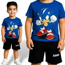 Conjunto Sonic Infantil Menino Short e Blusa