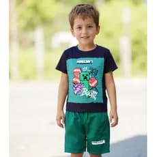 Conjunto Infantil Minecraft Juvenil Camisa e Short