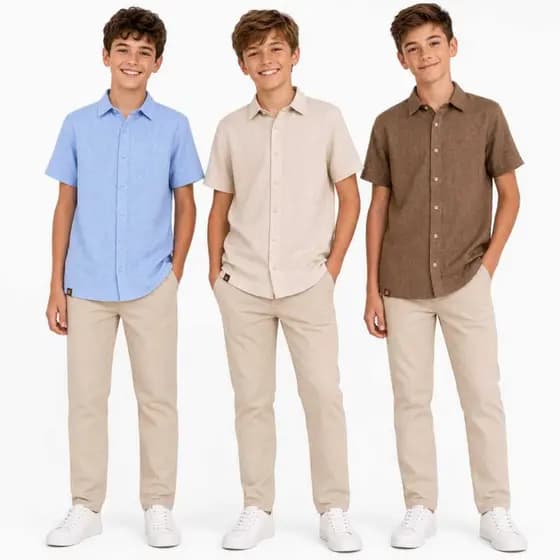 Camisa Linho Infantil Juvenil Masculina 2 a 16 anos