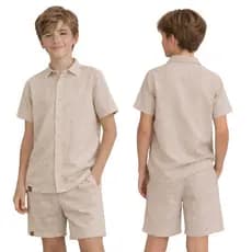 Conjunto Infantil Linho Camisa e Short Menino 2 Peças 2 a 14 Anos