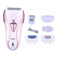 Depilador Elétrico Kemei 3X1 Barbeador Lixa Pés Remove Pel
