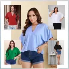 BLUSA FEMININA PLUS SIZE, MANGA MORCEGO TECIDO DUNA DECOTE V COM AMARRAÇAO NAS COSTA CONFORTAVEL