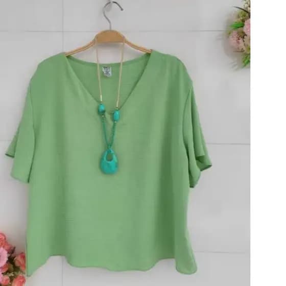 BLUSAS CASUAL PLUS SIZE GOLA V TEJIDO DUNA