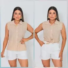 Camisa Listrada Regata Feminina Alça Larga