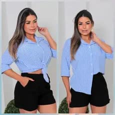 Camisa listrada feminina elegante - moda casual Manga 3/4
