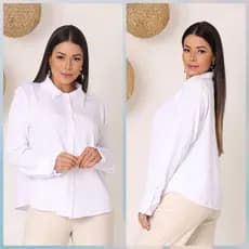 Camisa Social Feminino Plus Size Crepinho com Botões Gola Colarinho para Trabalho ou Eventos