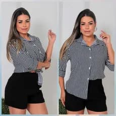 Camisa Social Manga 3/4  Moda Casual Listrada Crepinho
