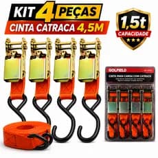 Kit 4 Cintas Catraca 4,5m 1,5T Gancho Reforçado Amarração Carga Caminhão Moto | Opções 4,5m 9m