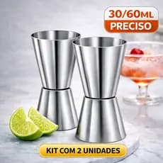 Kit 2 Dosadores Drink 30ml 60ml Inox Duplo Medidor Bebidas Bar Profissional