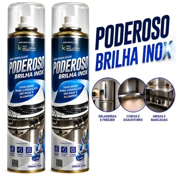 Kit 2 Limpa Inox Spray Poderoso Brilha Remove Manchas Protege Alumínio Geladeira 300ml Fogão Cozinha