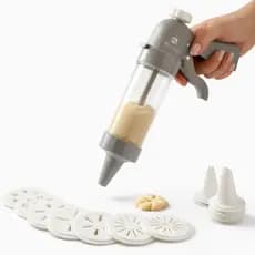 Máquina Biscoiteira Manual 20 Peças Modelador de Biscoitos 13 Discos 6 Bicos Confeitaria