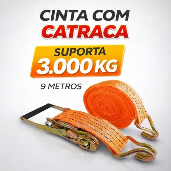 Cinta com Catraca 9m 50mm 3000kg Reforçada Amarração Carga Caminhão Carreta Mudança | Opções 9m 4,5m