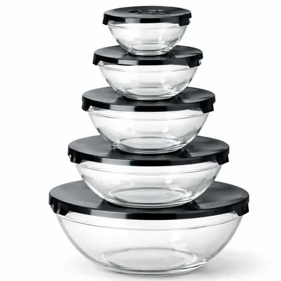 Kit 5 Potes de Vidro com Tampa Hermética | Porta Mantimentos Vidro | 135ml 200ml 400ml 550ml 1L