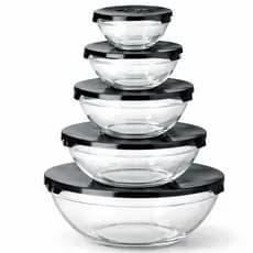 Kit 5 Potes de Vidro com Tampa Hermética | Porta Mantimentos Vidro | 135ml 200ml 400ml 550ml 1L