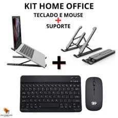Kit Teclado e Mouse Sem Fio Bluetooth e Suporte Notebook e Mousepad Uso em PC iPad Tablet e Notebook