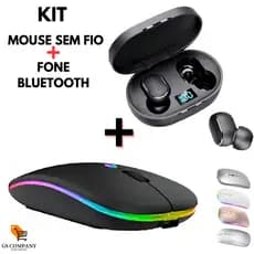 Kit Mouse Sem Fio Recarregável + Fone de Ouvido Bluetooth E6S com Visor