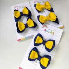 Kit Laço Escolar 3 Pares Par Laço Volta às Aulas Laço Infantil Escolar Laço azul e amarelo Acessório Escolar infantil