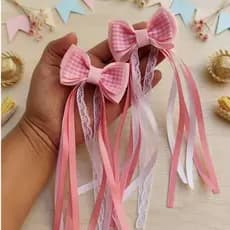 Laço Junino Infantil Rosa Xadrez Par Laço Junino Menina Presilha Infantil São João