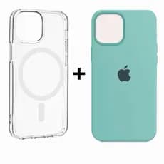 kit 2 Capinhas de iPhone 14 14pro 14promax Case Silicone Colorida Aveludada + capinha transparente MagSafe indução