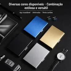 Carteira Porta Cartões em Aço Inoxidável Escovado Fosco Antirroubo para Cartões Bancários e CNH   B769  JZ