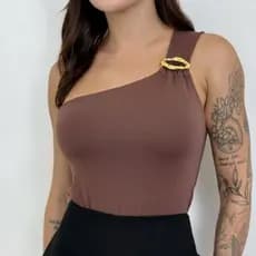 Blusa Feminina Nula Manga Argola Assimetrica Dourada Suplex Elegante Mula Manca Social