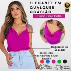 Blusa Feminina de Alça Gola Boba Crepe Duna Regata  Básica  Moda Blogueira Elegante
